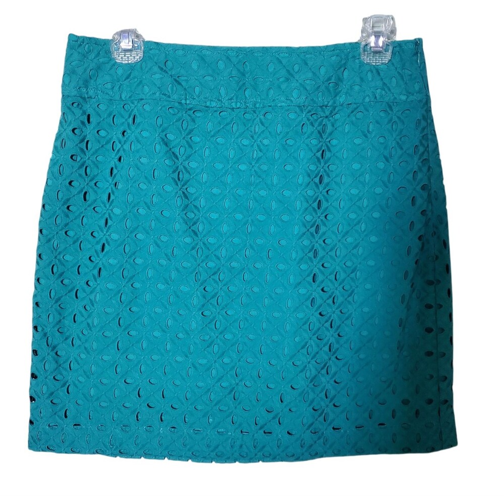 Ann Taylor Women's Size 4 Teal Eyelet Lace Straight Mini Skirt Preppy Business